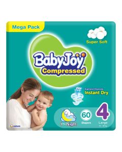 Compressed Diamond Pad Diaper, Size 4, Large, 10-18 Kg, Mega Pack, 60 Diapers