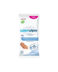 WaterWipes Sensitive+ Newborn & Baby Wipes, 28 Count (1 Pack), 3-In-1 Cleans, Cares, Protects, 99.9% Water, Unscented