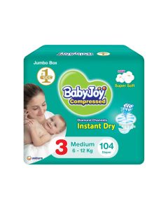 Compressed Diamond Pad Diaper, Size 3, Medium, 6-12 Kg, Jumbo Box, 104 Diapers