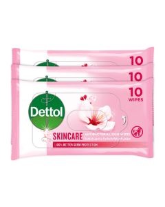 Dettol Skincare Antibacterial Skin Wipes, 10 Wipes x 3 Pink
