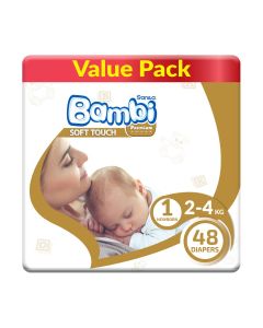Size 1, Newborn, 2-4 Kg, Value Pack, 48 Diapers