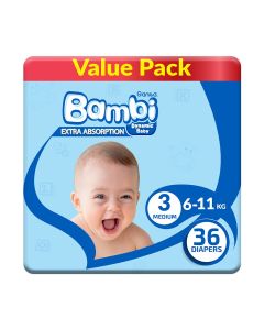 Size 3, Medium, 6-11 Kg, Value Pack, 36 Diapers