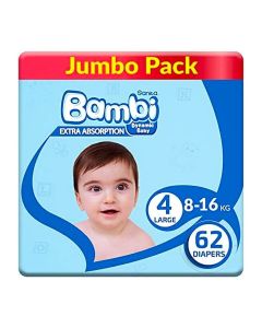 Sanita Baby Diapers, Size 4, Large, 8-16 kg, Jumbo Pack, 62 Diapers