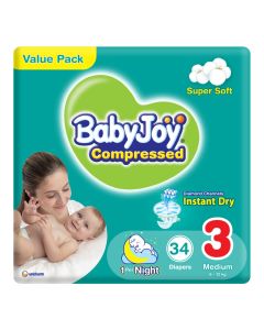 Compressed Diamond Pad Diaper, Size 3, Medium, 6-12 Kg, Value Pack, 34 Diapers