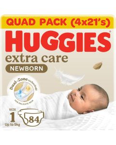 Huggies Extra Care Newborn Baby Diapers, Size 1 (Up to 5 kg), Mega Pack, 84 Diapers