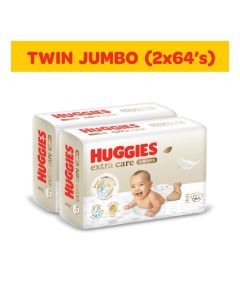 Huggies Extra Care Newborn Baby Diapers, Size 2 (4-6 kg), Twin Jumbo Pack, 128 Diapers