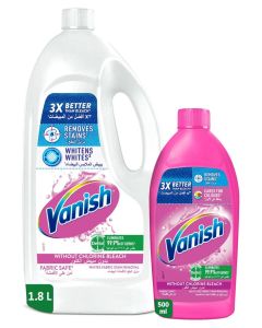 Vanish Liquid Fabric Stain Remover 1.8L for Whites + 500ml Free for Coloured & White Clothes White/Pink