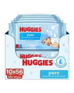 Huggies Pure Baby Wipes, 99% Pure Water Wipes, 10 Pack x 56 Wipes (560 Wipes)