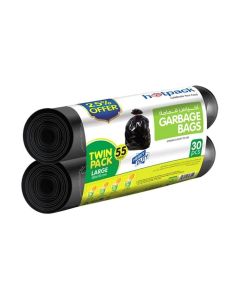 Hotpack Disposable Strong & Bio-Degradable Heavy Duty Twin Pack Garbage Roll Large, 55 Gallon, 80x110cm, 30 Pieces Black 80x110cm
