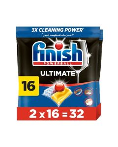 Finish Ultimate Dishwasher Tablets, Lemon Sparkle Scent, 2x More Cleaning Power, 32 Tabs 206.4grams