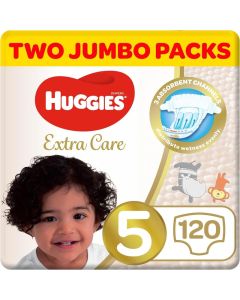 Huggies Extra Care Baby Diapers, Size 5 (12-22 kg), Twin Jumbo Pack, 120 Diapers