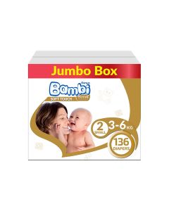 Baby Diapers Jumbo Box Size 2, Small, 3-6 KG, 136 Count
