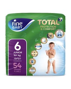 Fine Baby Total 7 Diapers, Size 6 Junior (15 kg+), 54 Count – Soft, Absorbent & Leak Proof Baby Diapers