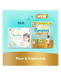 Pampers Ultimate Comfort Taped Diapers, Size 7, 15+kg, Lotion infused with Aloe Vera and Vitamin E, x1000 Leak Locks Technology for Leakage Protection, Giga Box, 144 Count