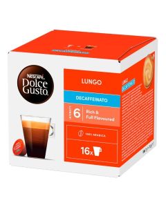 Dolce Gusto Lungo Decaffeinato 16 Coffee Capsules 112grams Coffee 112grams Single