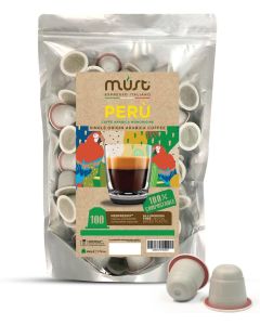 MUST 100 Coffee Capsules PERU Blend Single Origin, Compostable Capsules Compatible with Nespresso Machine, Recyclable - Home Compost, Made in Italy