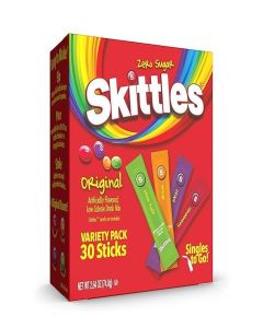 SINGLES TO GO! Skittles Go Variety Pack, Watertok Powdered Drink Mix, Zero Sugar, Low Calorie, Includes 4 Flavors: Green Apple, Strawberry, Grape, Orange, 1 Box (40 Single Servings)