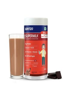 Gritzo Supermilk Daily Nutrition (13+Y Teen Athletes) - Double Chocolate, 1Kg / 12G Protein With Zero Refined Sugar, Powder