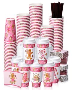 Uiifan Gingerbread Man Party Disposable Coffee Cups with Lids, Sleeves and Stirrers 50 Pack 12 oz Hot Cups Baby Shower Decoration for Fall Baby Shower Gender Reveal Party Christmas