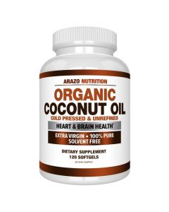 Arazo Nutrition Organic Coconut Oil 2000 MG 100 Extra Virgin Unrefined Cold Pressed for Weight Support Skin Hair Nails 120 Softgel Capsules
