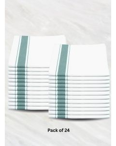 Premium Soft Linen Table Napkins Set / White with Green Stripe (50x70 cm) / Pack of 24 / Hotel Quality