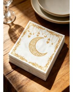 100pcs Paper Napkins, Gold White Napkins for Eid Table Decoration, Napkin for Party Eid al-Adha gifts, Eid Dining Ware Napkins, Suitable for Restaurant Parties, Family Dinners, Eid Al-Adha Decorative Napkins,Weddings, Birthday Parties, Eid Decoration