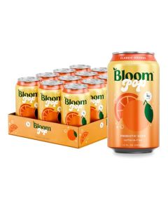 Bloom Pop Prebiotic Soda 12 Pack Classic Orange Flavor 12oz Cans Prebiotic Soda for Gut Health Low Calorie Soda No Caffeine Healthy Soft Drink Alternative