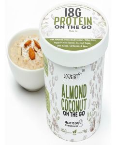 LoveArth 18g Protein On The Go Almond Coconut / High Protein Breakfast / Protein Snack / Overnight Oats - Ready to eat in 3 minutes (Only 7 Ingredients- 320kcal 74g/Cup)