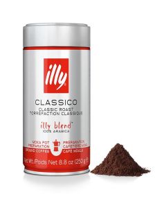 illy Coffee, Moka Ground, Medium Roast, 100% Arabica Bean Signature Italian Blend, Premium Gourmet Roasted Coffee, Pressurized Fresh 8.8 Ounce Tin, Stovetop Moka Pot Preparations