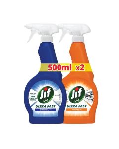 Jif Ultra Fast Bathroom & Kitchen Cleaner Spray Twin Pack (500ml x 2)