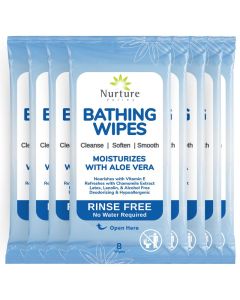 Nurture Rinse Free Bathing Wipes for Adults wAloe Waterless Cleansing for sensitive skin Disposable Adult Body Bath Wet Wipe for Disabled Bedridden 64 wipes