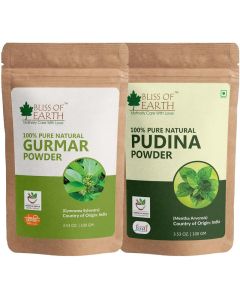 Bliss of Earth Gurmar Powder 100g & Pudina Powder 100g / Pure Gymnema Sylvestre with Mint for Wellness & Sweet Craving Control / Ayurvedic Herbal Blend For Digestive Comfort & Vitality