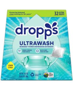 Dropps UltraWash Dishwasher Pods Lemon Citrus 32 Count Biobased Power Deep Clean Dishwasher Detergent Tablets for Sparkling Shiny Dishes No Rinse Aid or PreWash Needed Dishwashing Pods