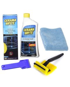 Cerama Bryte Complete Cooktop Cleaning Kit 10 Cleaner Pads 1 POWR Grip Tool 1 Scraper and 1 Microfiber Cloth 28 Fl Oz