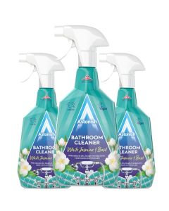 Astonish Streak Free Foaming Bathroom Cleaner Spray Bottle 3 Pack Deep Cleaning White Jasmine Basil Scented Spray for Soap Scum Watermarks Limescale Cleaning Supplies 750 ml Bottle