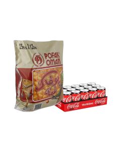 Pofak Oman Oman Corn Flavor Chips 12grams Pack of 25 + Coca Cola Zero Can 15 x 150ml