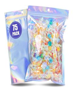 VGOODALL 75PCS Mylar Bags, 6 x 9 Inch Resealable Foil Pouch Smell Proof Holographic Freshie for Party Favor Food Storage