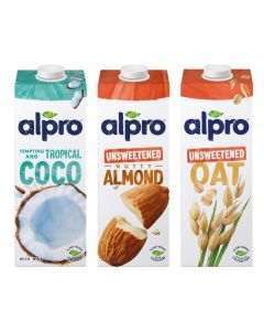 Alpro Plant Based Bundle for Smoothies, Cocount, Oat, Almond, 3X1L, Perfect for Smoothies