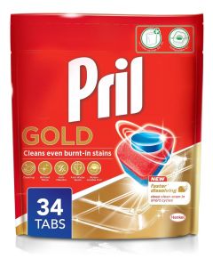 Pril Gold Automatic Dishwashing Tablets 34 Tabs Faster dissolving tab with deep clean and action against burnt in stains