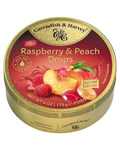 Cavendish Harvey Raspberry Peach Filled Hard Candy Drops 6 Ounce Tin