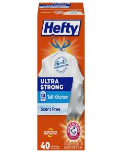 Hefty Ultra Strong 13 Gal Kitchen Trash Bags, White, Unscented, 40ct