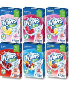 Wyler's Light Singles To Go Drink Mix Variety Pack - 48 Sugar-Free Drink Sticks in Pink Lemonade, Strawberry Lemonade, Fruit Punch, Cherry, Raspberry, and Raspberry Lemonade