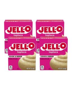 JellO Cook Serve Pudding Pie Filling Mix Tapioca Flavored Fat Free Quick Easy Dessert 3 oz Pack of 4