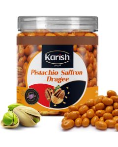 Karish Pistachio Coated With Saffron Chocolate / Natural & Rich in Aroma of Kesar / Unique Gourmet Gift For Special Occasions / Delicious Dry Fruits Choco Snack For Family & Loved Ones / 180 gm