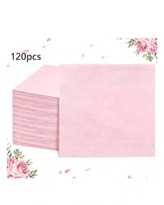120Pcs Solid Color Printed Napkins,Disposable Napkins, Cocktail Pink Napkins, Napkin for Party Party Napkins, Birthday Dining Napkins,2-Ply Luncheon Napkin for Wedding, Birthday, Tea Party Decoration,Pink, 5 * 5 Inch