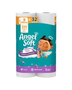 Angel Soft Toilet Paper with Fresh Lavender Scented Tube 8 Mega Rolls 32 Regular Rolls Soft and Strong Toilet Tissue