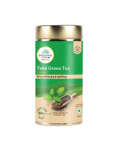 Tulsi Green Tea Classic Loose Leaves - 100g, Stress Relieving, Uplifts Mood, Rich in Antioxidants, Blend of Rama, Krishna & Vana Tulsi, Certified Organic