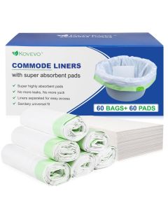 Kovevo 60 Pack Commode Liners with Absorbent Pads 60 Bedside Commode Liners and 60 Commode Pads Portable Toilet Liners for Commode Bucket Universal Fit Make Cleanup Simple