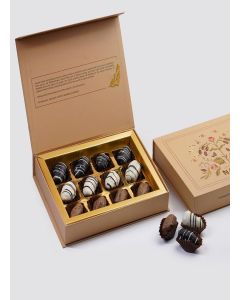 NATUF Dates Chocolate Gift Box – White & Dark Chocolate Coated Dates / Luxurious Middle Eastern Treat / Premium Chocolate Dates Sweet Gift Box for Gifting & Snacking / 100% Plant-Based Healthy Snack / 12 Pcs (180g)