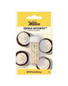Wilton Heart Edible Accents Shimmering Gold Cake Decorations for Cupcakes Cookies Desserts 006 oz Gold